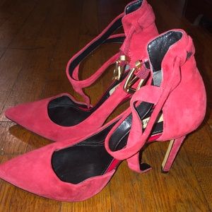 Red Suede Guess Ankle Strap Pump